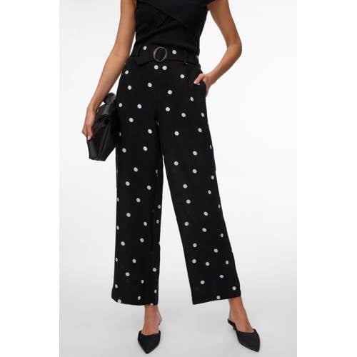 VERO MODA wide leg high waist casual broek met stippen zwart afbeelding