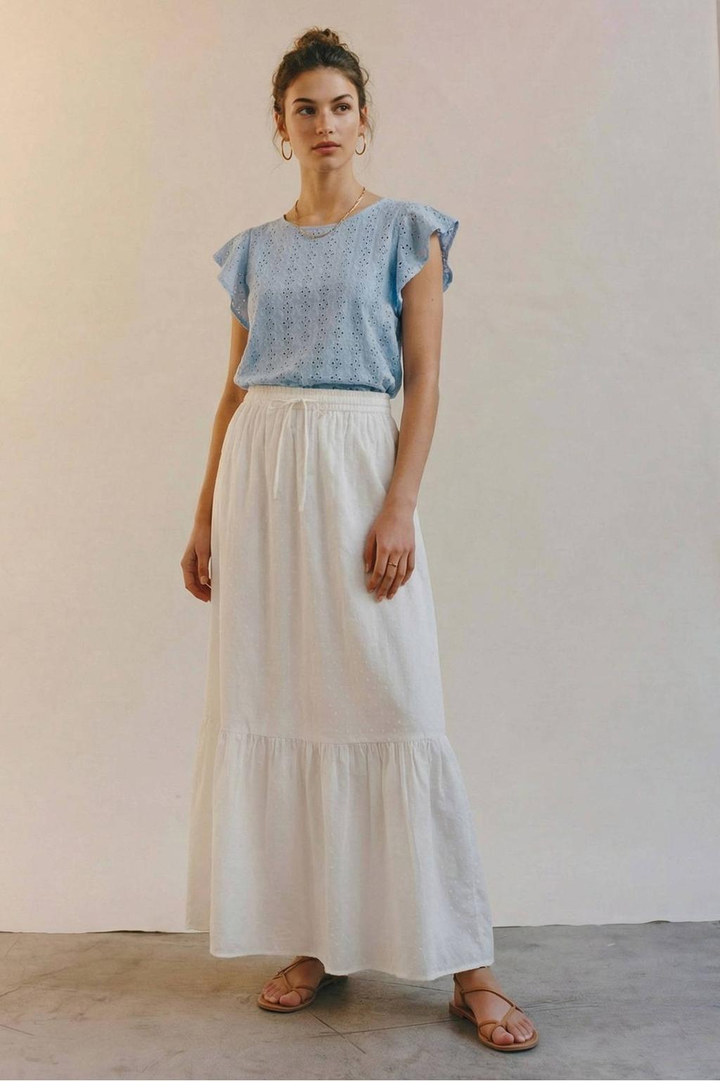 Witte dames VERO MODA maxi rok gemaakt van katoen en met elastische tailleband met koord