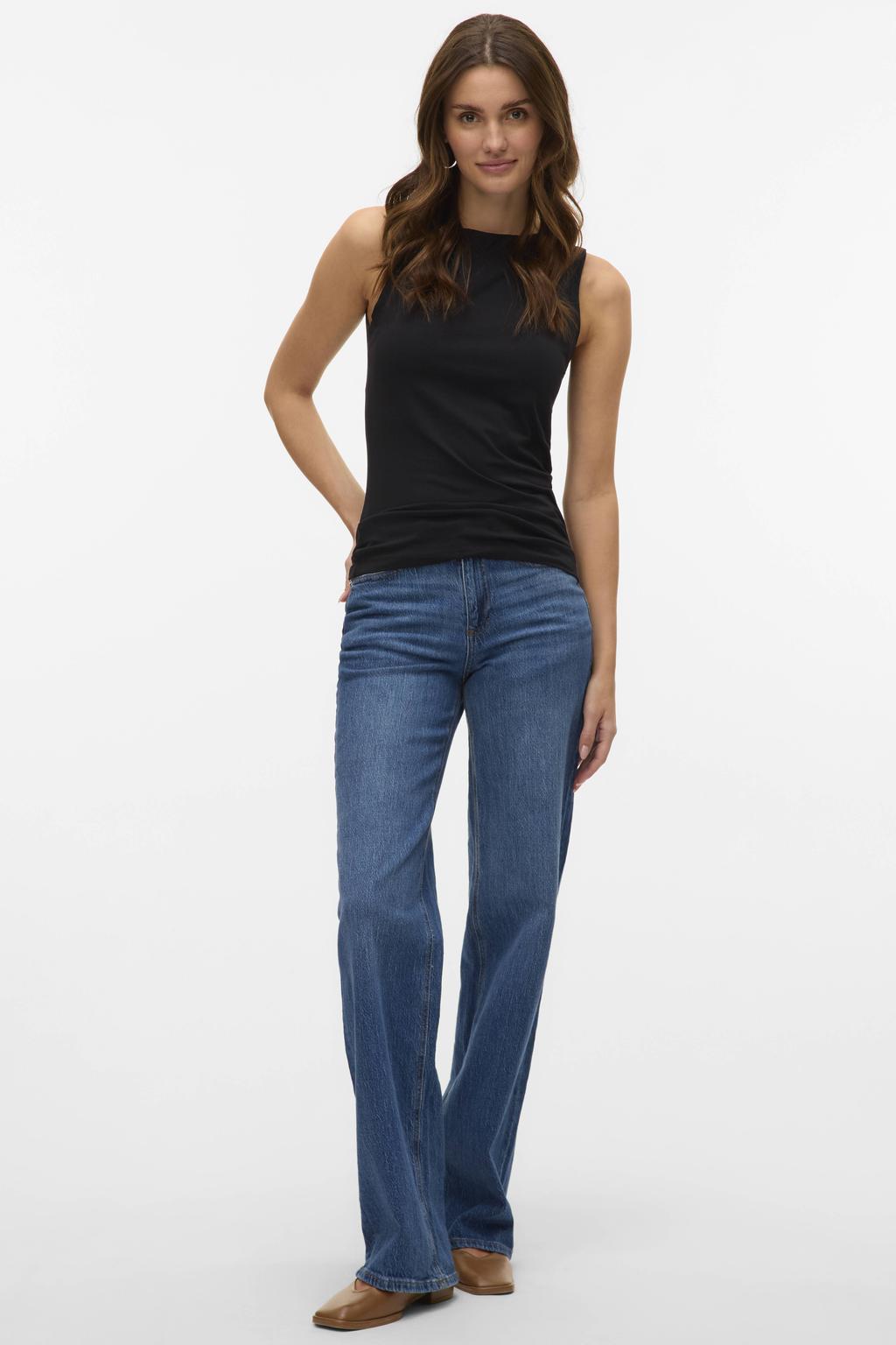 Zwarte dames VERO MODA singlet van katoen met effen en boothals