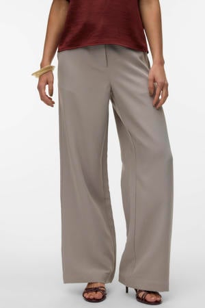 wide leg high waist casual broek taupe
