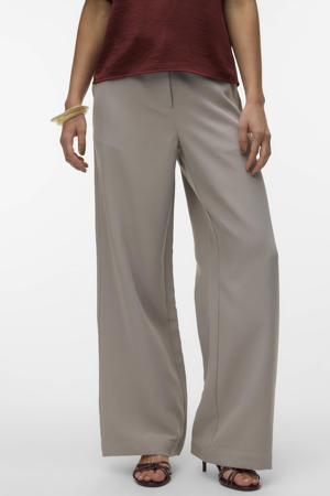 wide leg high waist casual broek taupe