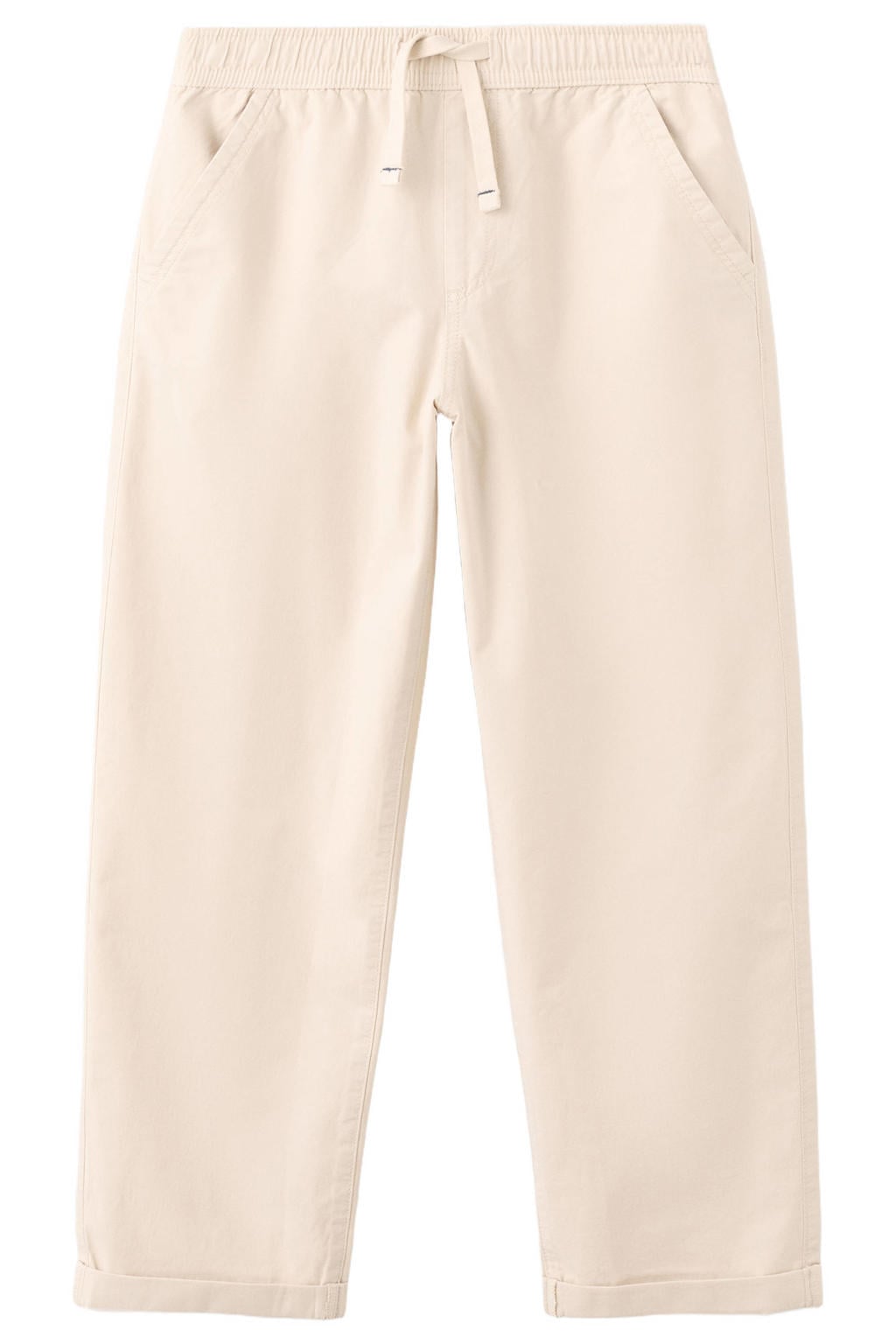 Ecru jongens Mango Kids regular casual broek van stretchkatoen met elastische tailleband met koord en effen