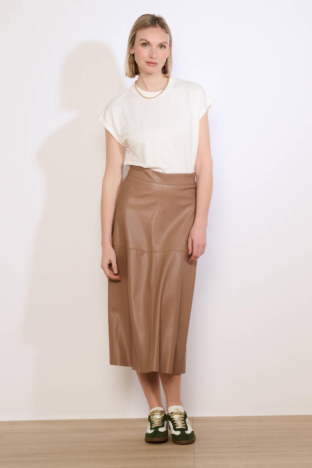 Beige dames LOLALIZA imitatieleren rok voorzien van ritssluiting