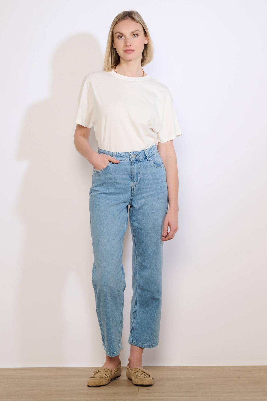Light blue denim dames LOLALIZA high waist straight leg jeans van denim met rits- en knoopsluiting en effen