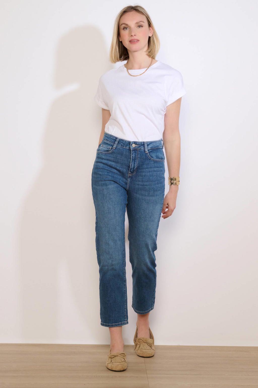 Medium blue denim dames LOLALIZA high waist regular fit jeans van denim met effen