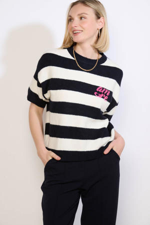 gestreepte top donkerblauw gebreid