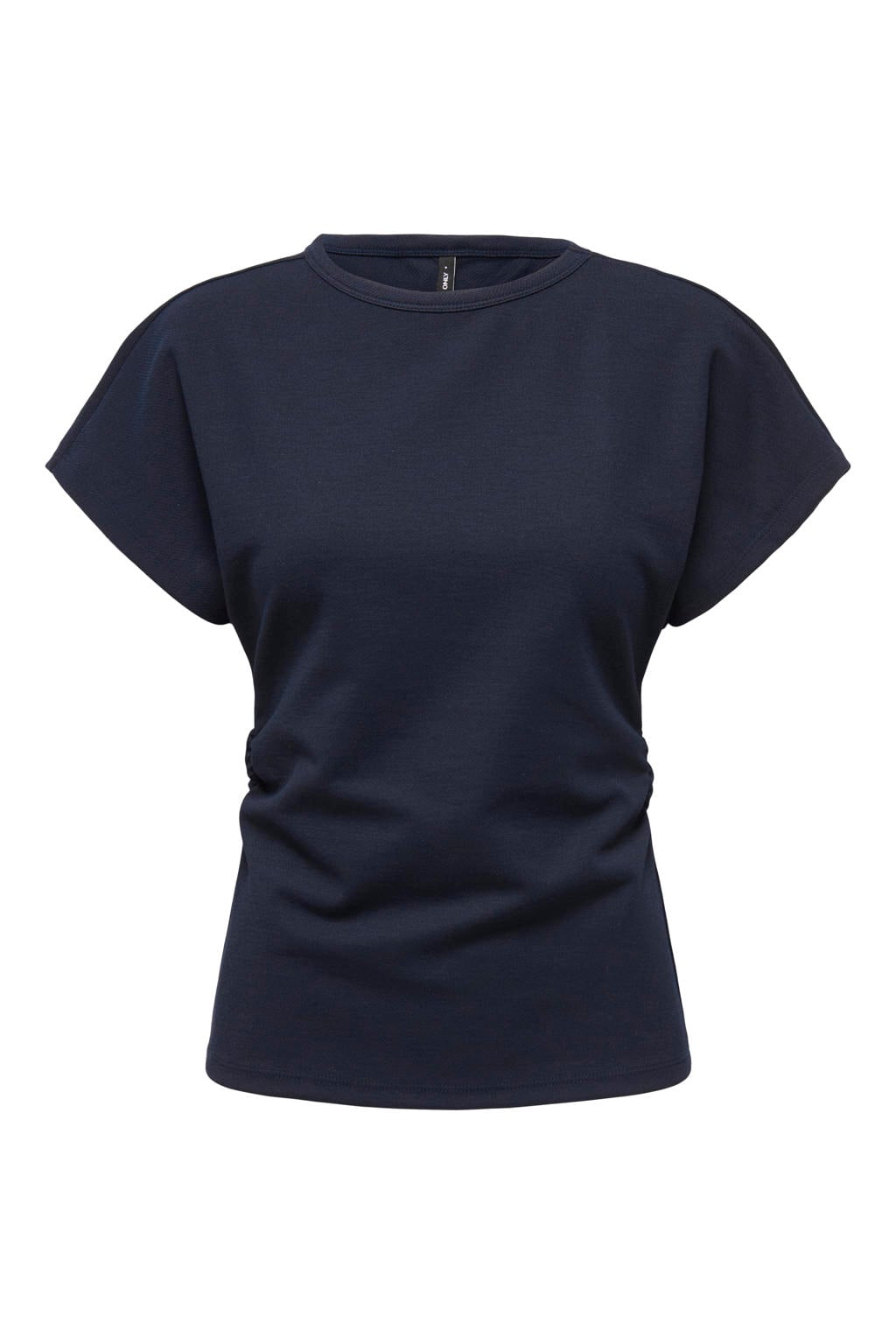 Donkerblauwe dames ONLY CARMAKOMA top van polyester met effen, korte mouwen en ronde hals