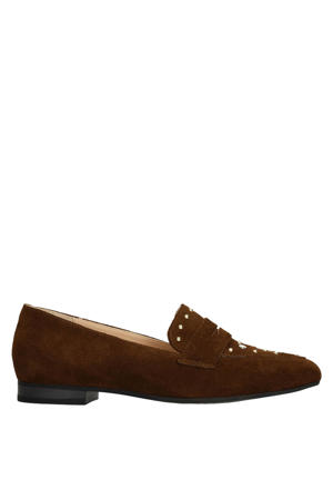 suède loafers met studs donkerbruin
