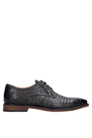 leren veterschoenen met crocoprint donkergroen