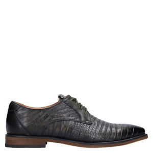 leren veterschoenen met crocoprint donkergroen