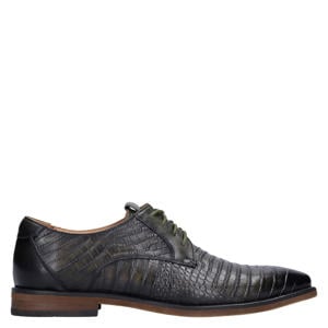 leren veterschoenen met crocoprint donkergroen