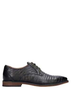 leren veterschoenen met crocoprint donkergroen
