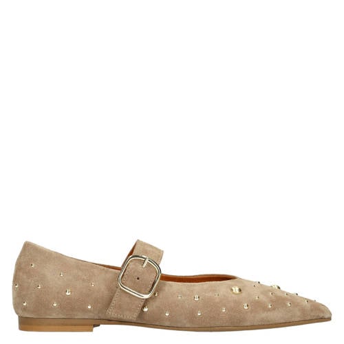 Manfield suède loafers met studs beige afbeelding