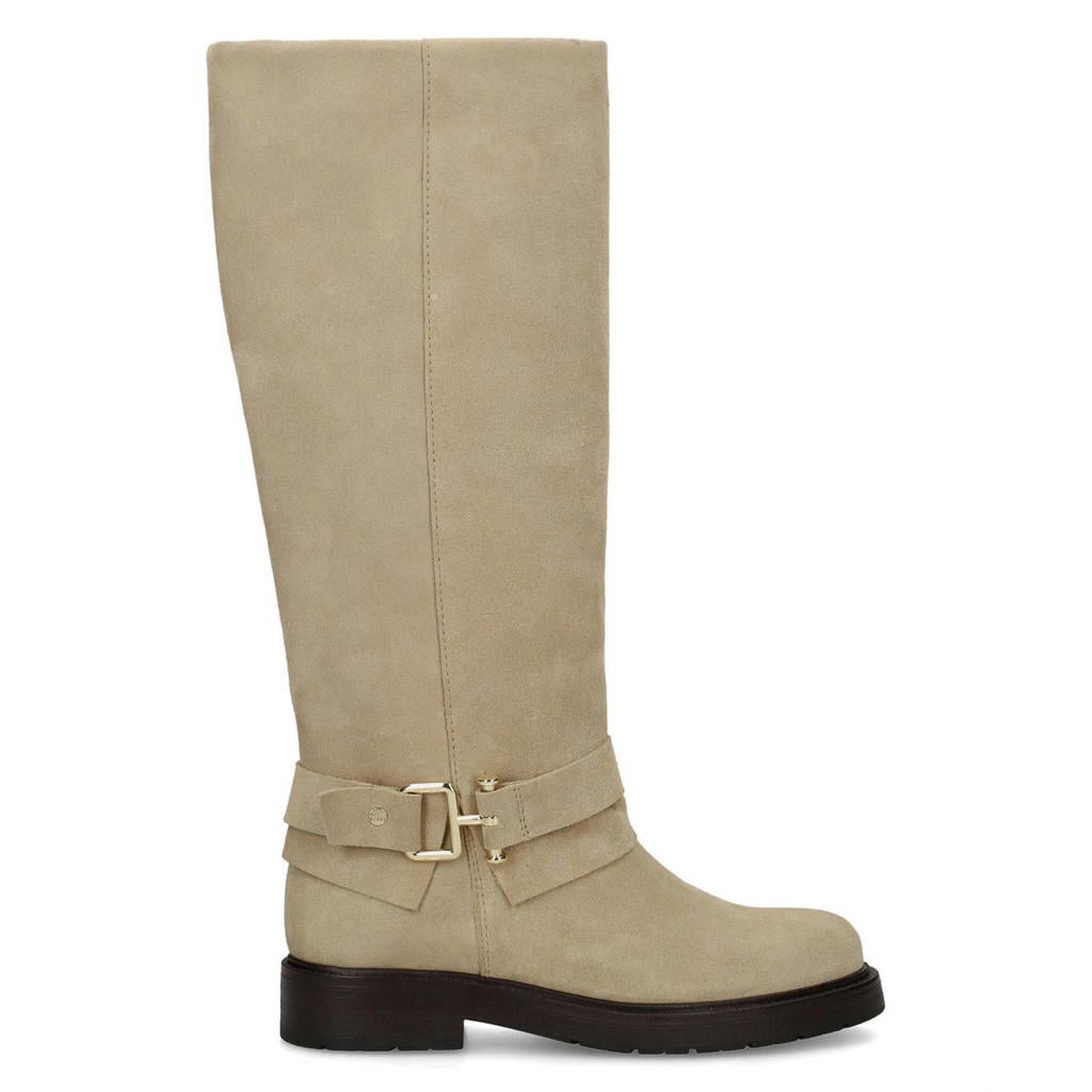 Beige dames No Stress suède bikerboots van leer met halve rits