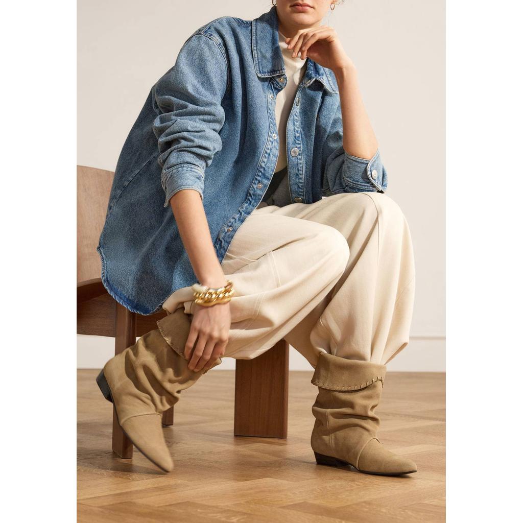 Beige dames Manfield suède enkellaarzen met afzak effect