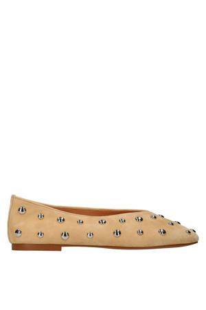 suède ballerina's met studs beige