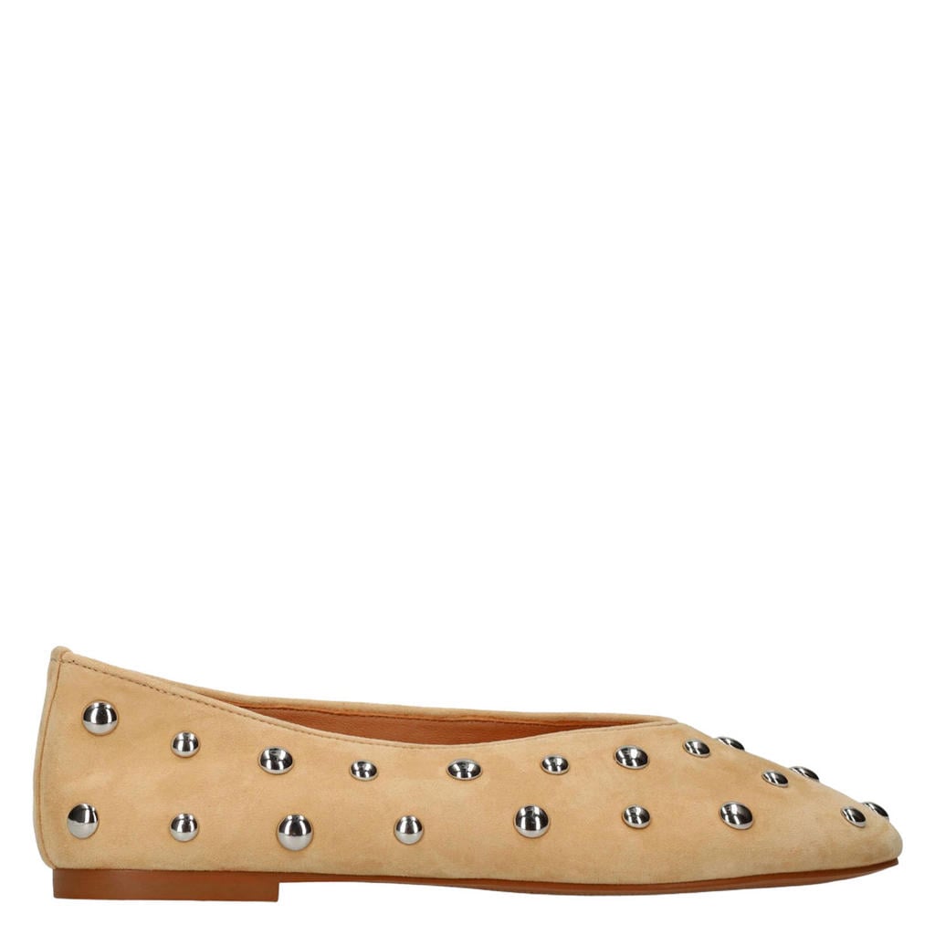 Beige dames Manfield suède ballerina's met studs