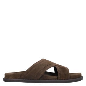suède slippers donkerbruin