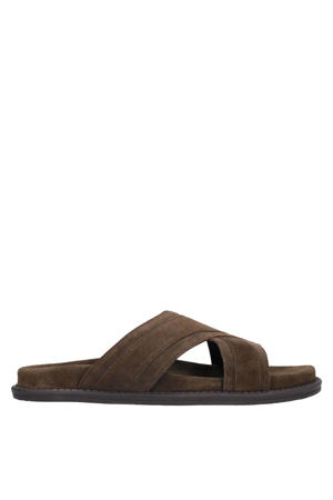 suède slippers donkerbruin