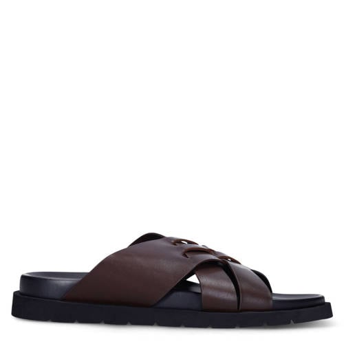 Manfield leren slippers bruin afbeelding