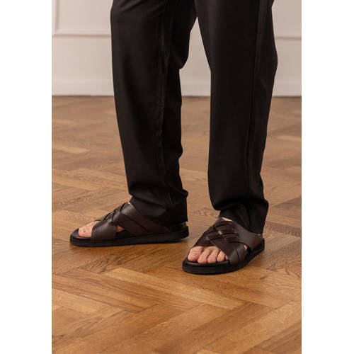 Manfield leren slippers zwart afbeelding