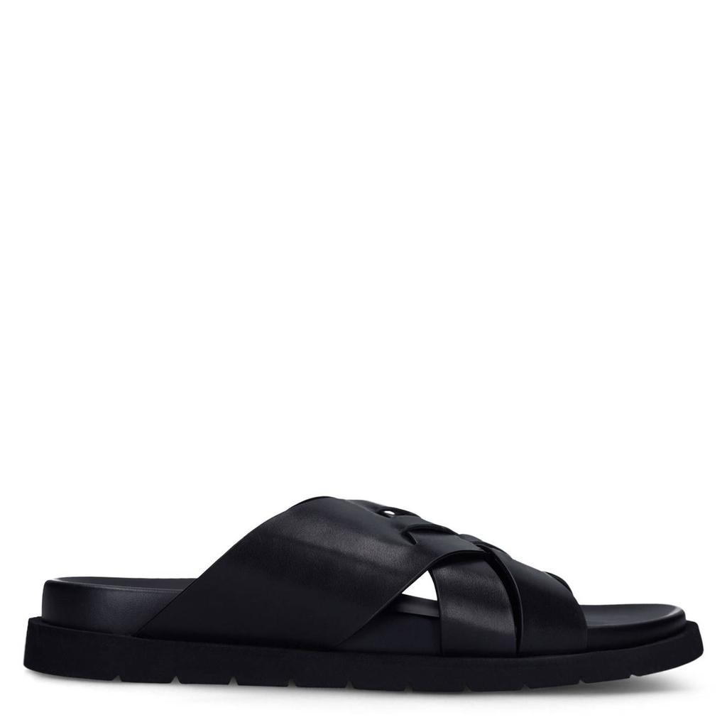 Zwarte heren Manfield leren slippers