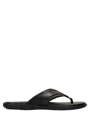 leren teenslippers zwart