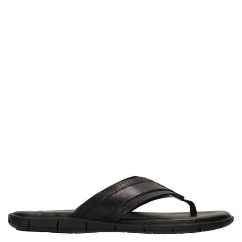 Manfield leren teenslippers zwart