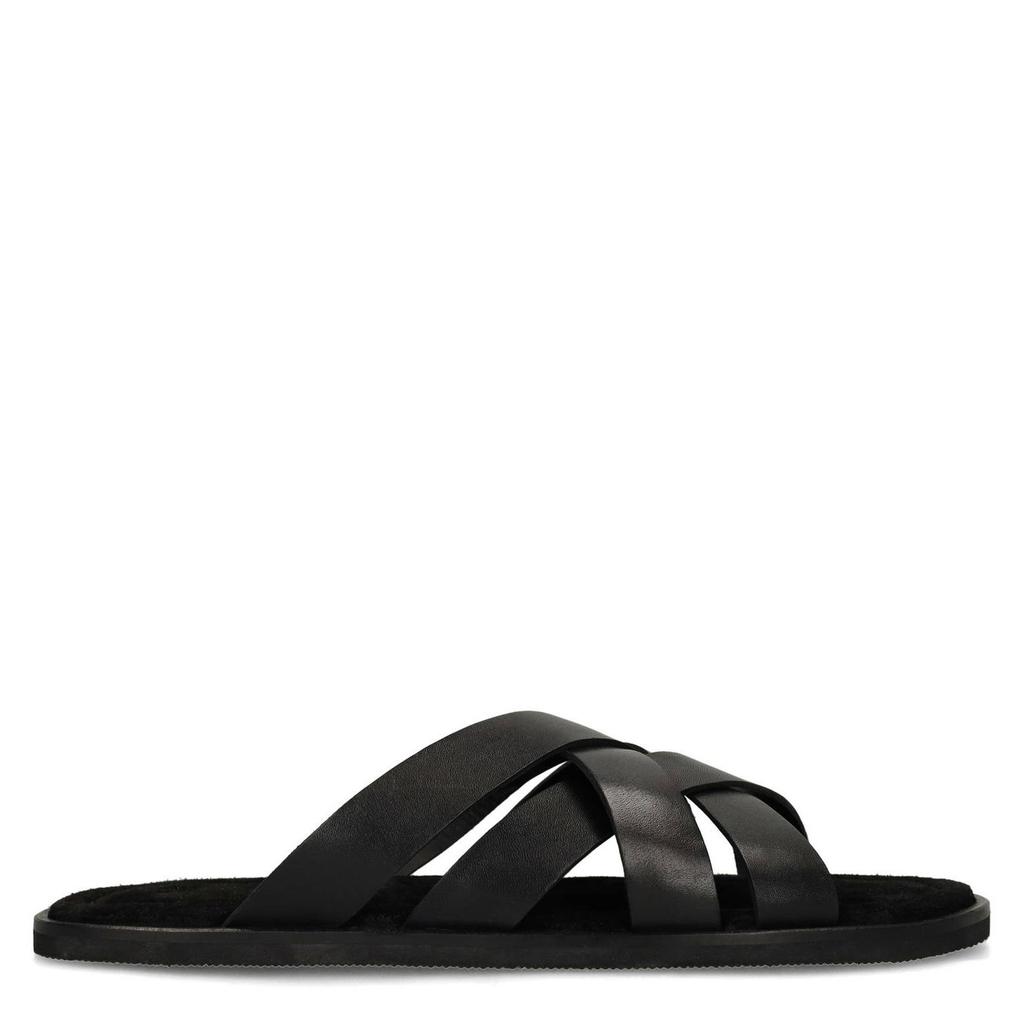 Zwarte heren Manfield leren slippers