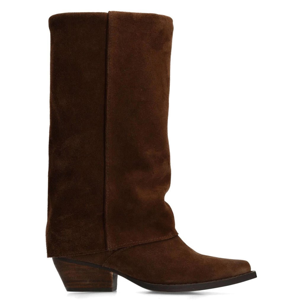 Donkerblauwe dames Manfield suède cowboylaarzen met flap
