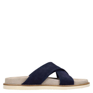suède slippers donkerblauw
