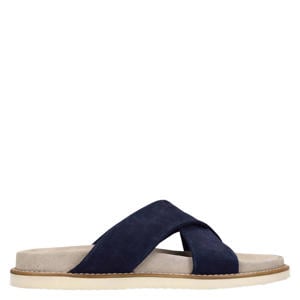 suède slippers donkerblauw