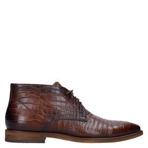 leren veterschoenen met crocoprint bruin