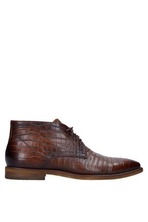 leren veterschoenen met crocoprint bruin