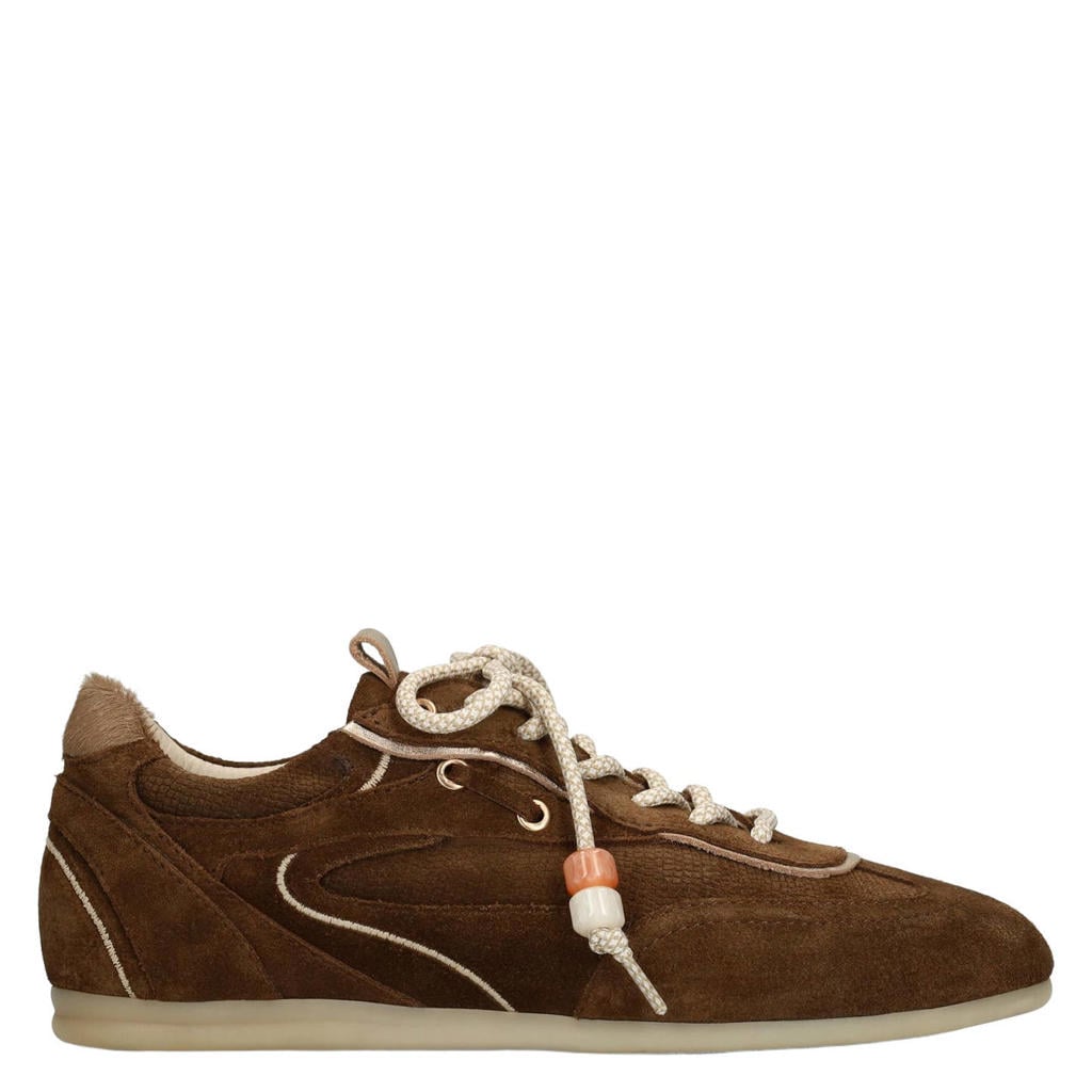 Bruine dames Manfield suède sneakers met veters