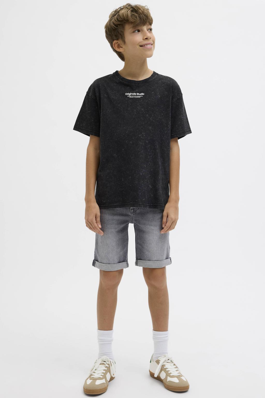 Grey denim jongens JACK & JONES JUNIOR regular short van stretchkatoen met rits- en knoopsluiting en effen
