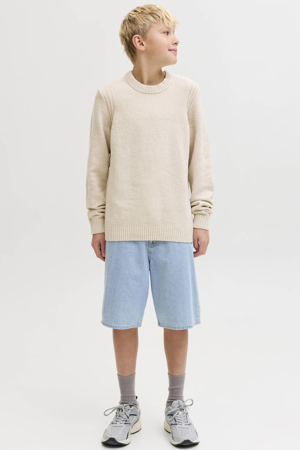 Medium blue denim jongens JACK & JONES JUNIOR short van denim met loose fit, high waist en effen