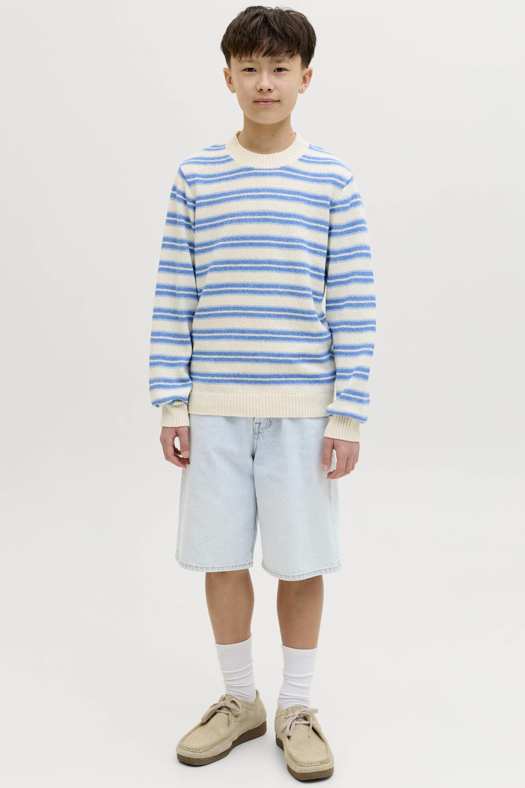 Light blue denim jongens JACK & JONES JUNIOR baggy high waist short van denim met rits- en knoopsluiting en effen