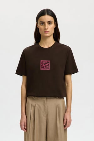 T-shirt met backprint bruin