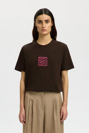 T-shirt met backprint bruin