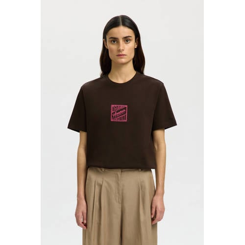 SELECTED FEMME T-shirt met backprint bruin afbeelding