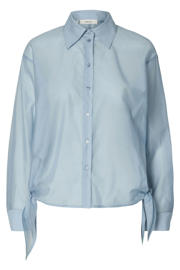thumbnail: Lichtblauwe dames SELECTED FEMME blouse van lyocell met effen, lange mouwen, klassieke kraag, knoopsluiting en strikje