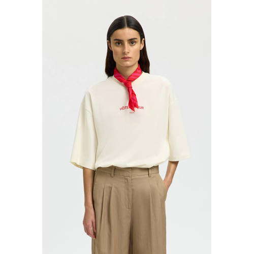 SELECTED FEMME T-shirt met backprint ecru afbeelding