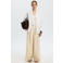 Selected wide leg regular waist casual broek met linnen beige