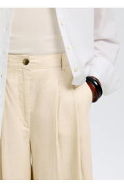 thumbnail: Selected wide leg regular waist casual broek met linnen beige