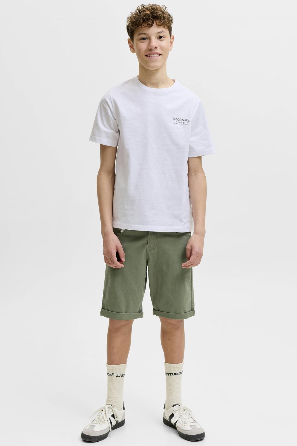 Groene jongens JACK & JONES JUNIOR bermuda short van stretchkatoen met rits- en knoopsluiting en effen
