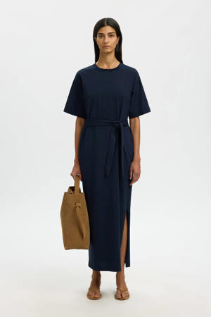 jersey maxi jurk donkerblauw