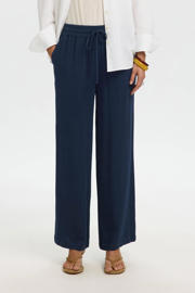 thumbnail: Selected straight high waist casual broek met linnen donkerblauw