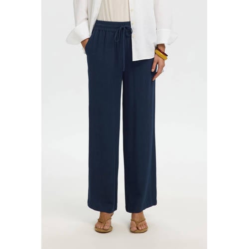 SELECTED FEMME straight high waist casual broek met linnen donkerblauw afbeelding