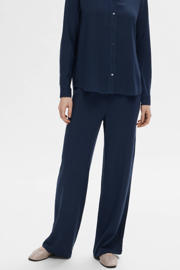thumbnail: Selected straight high waist casual broek met linnen donkerblauw